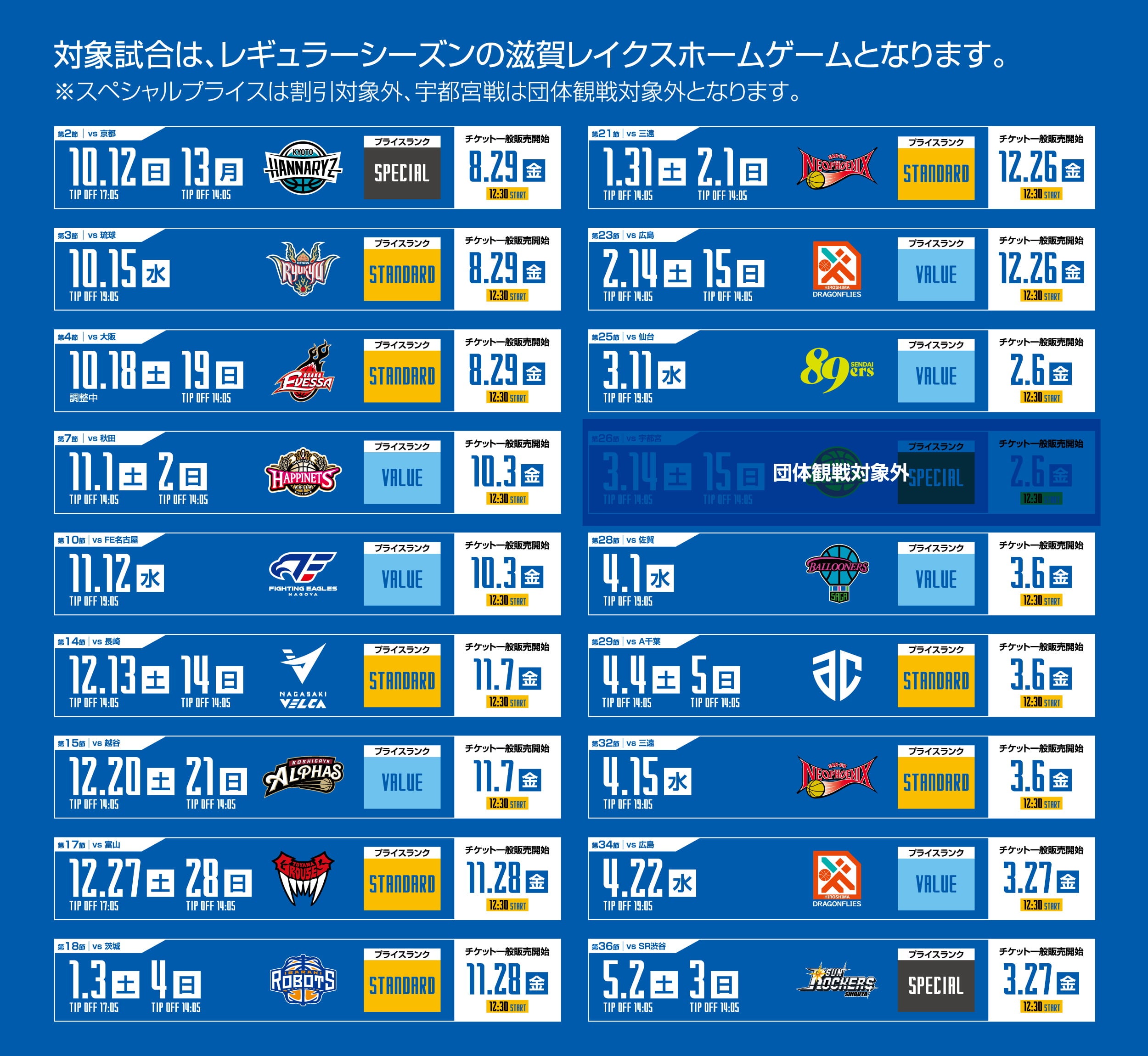 対象試合・販売スケジュール表